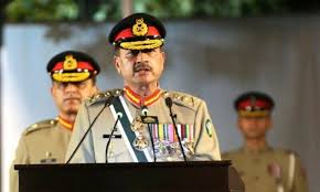 : Field Marshal Syed Asim Munir addressing a prestigious ceremony held at General Headquarters to mark one year since the success of Operation Bunyan-un-Marsoos,