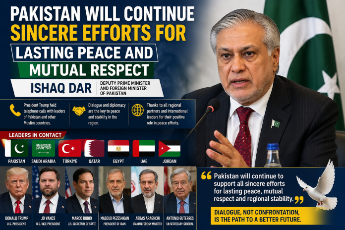 Pakistan Will Continue Sincere Efforts for Lasting Peace and Mutual Respect: Ishaq Dar